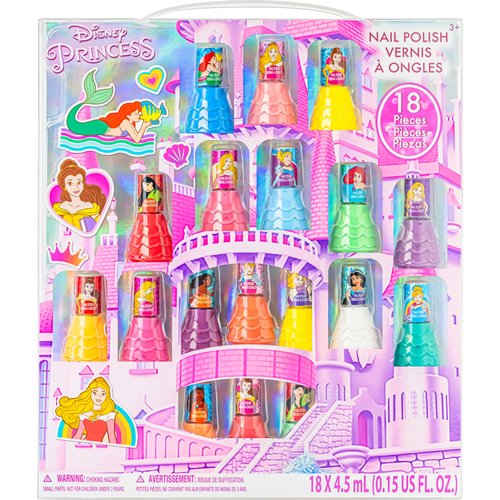 Townley Girl Disney Princess Castlebox Non-Toxic Peel-Off Water-Based Natural Safe Quick Dry Nail Polish | Gift Kit Set for Kids Girls, First Princess | Opaque Colors, Ages 3+ (18 Pcs)