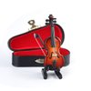 Dselvgvu Wooden Miniature Violin with Stand,Bow and Case Mini Musical Instrument Miniature Dollhouse Model Ornament Home Decoration (3.15"x1.18"x0.59")