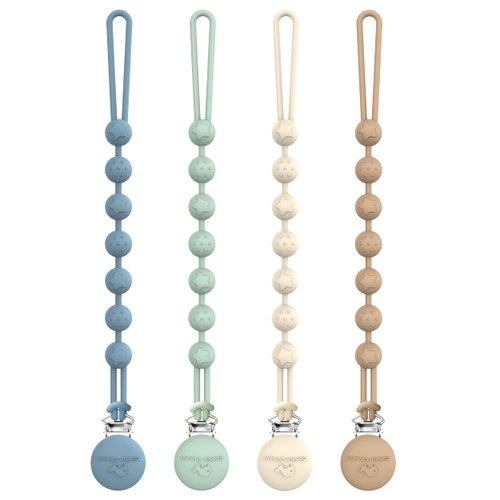 Cuddle Campus Silicone Pacifier Clip Holder with One Piece Design, Pack of 4 Soft Flexible Binky Clips with Texture for Baby Boy and Girl