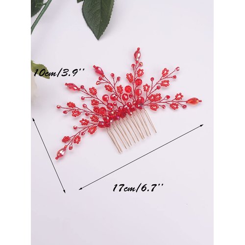 Rumtock Red Crystal Beads Rhinestones Hair Comb Red Rhinestones Hair Accessories for Wedding Brides Women Girls Dancing Ball Jewelry