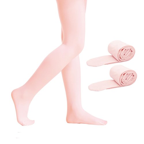 PAPPNTI 2 Pairs Girls' Ultra Soft Pro Dance Tights Ballet Footed Daily Student Tights (Toddler/Little Kid/Big Kid) Pink 8-10 Years