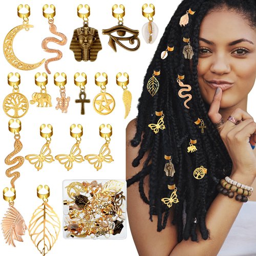 40 Pcs Hair Clips for Braids Locs Hair Jewelry Braids Hair Clips Gold Hair Accessories for Braids Hair Beads African Style Butterfly DIY Hair Jewelry Pendant Hair Charms Decoration for Braiding