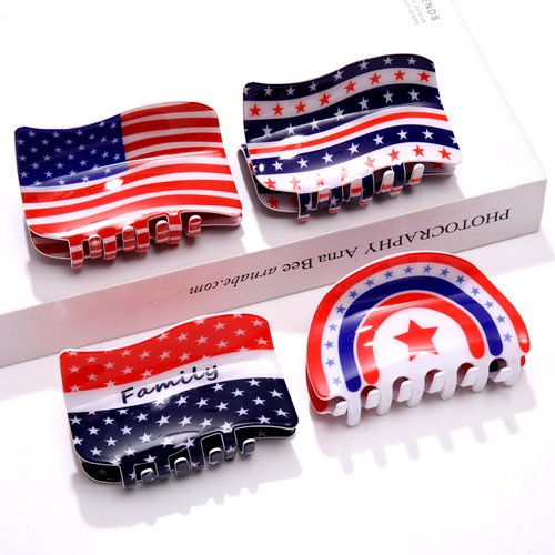 vokone Hair Clip, Set of 4 USA Flag Star Claw Clips for Women's Thick Hair, 4th of July, Memorial Day, Election Day, Veteran's Day