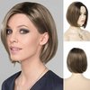 Baruisi Short Brown Bob Wigs for Women Synthetic Heat Resistant Straight Hair Side Part Halloween Cosplay Wig with Wig Cap