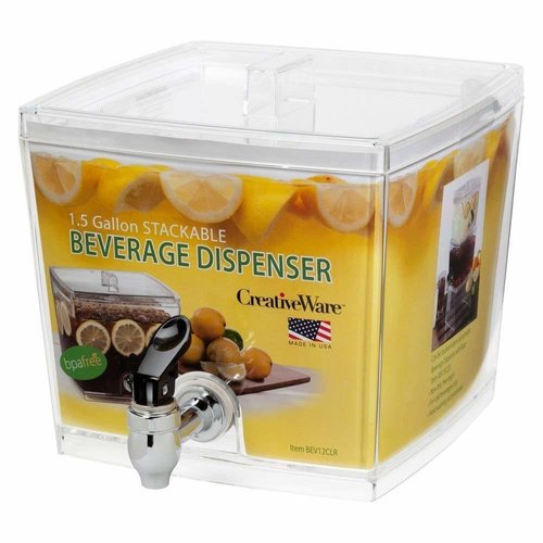 CreativeWare Beverage Dispenser with No Base Sleeve, 1.5 Gallon, Clear