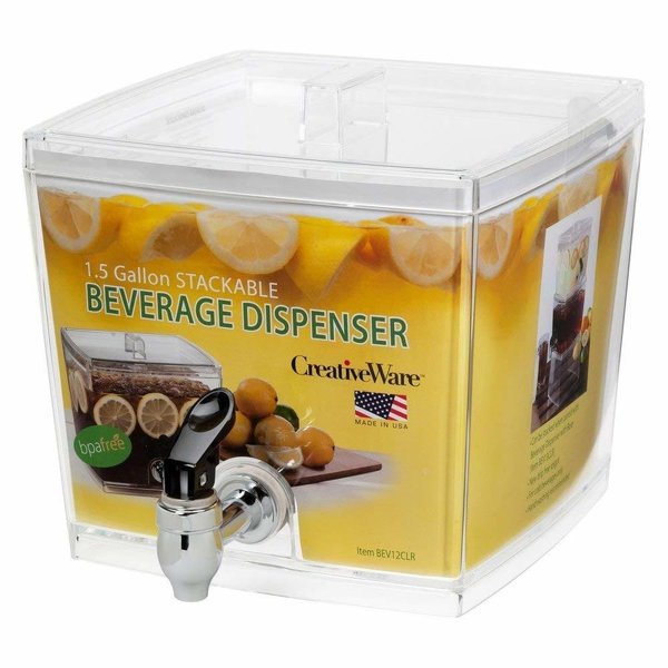 CreativeWare Beverage Dispenser with No Base Sleeve, 1.5 Gallon, Clear