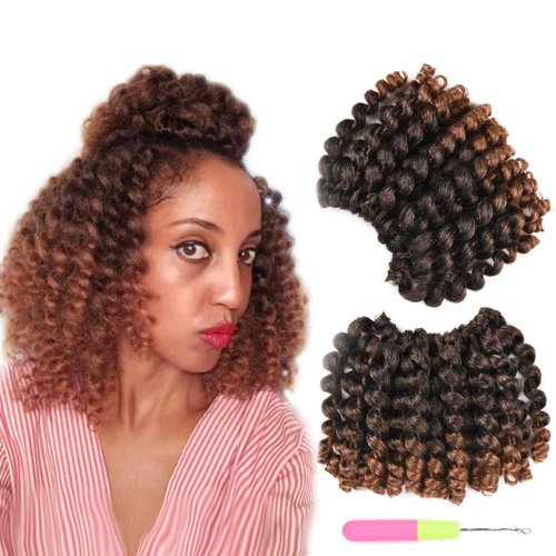 Jumpy Wand Curl Crochet Braids 20 Roots Jamaican big Curly Hair Ombre Black Dark Brown Synthetic Crochet Braiding Hair Extensions For Black Women Girls 6 packs(8inch,T30)