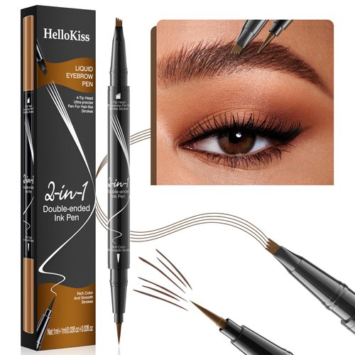 Microblading Eyebrow Pencil, Waterproof Eyebrow Pen, 2-in-1 Dual-Ended Eyebrow Pencil for Women with 4-Fork-Tip & Precise Brush-Tip, Natural Makeup Fine Stroke, Last All-Day (Light brown)