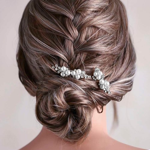 Brishow Bridal Pearl Hair Comb Silver Rhinestone Hair Clip Bride Wedding Hair Accessories Vintage Hairpiece for Women and Girls 2 Pieces (Silver)