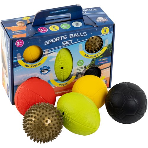 GERARDO'S TOYS Mini Sports Balls - Assorted Toy Ball Set Volleyball, Basketball, Rugby Ball, Football for Beach, Pool or Indoor Use Small Balls for Toddlers and Kids Age 3 and Up Indoor Balls for Kids