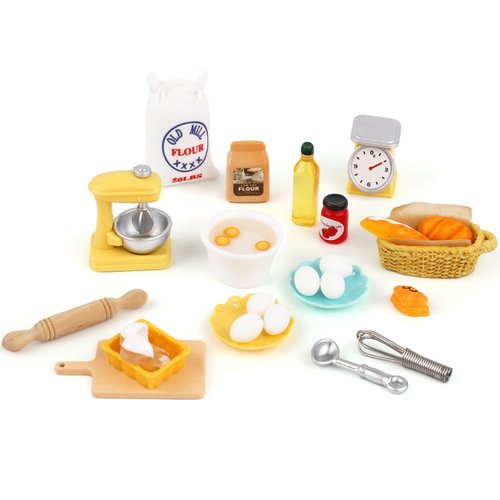 Miniature Food Toys Set, 1 : 12 Dollhouse Miniatures Play Kitchen Accessories Flour Egg Bread Resin Dollhouse Decor Food Mini Statue Model Doll House Miniatures Items for Kids Birthday