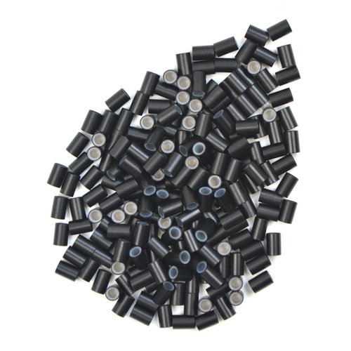 4.0 * 2.8 * 6.0 mm Silicone Lined Micro Ring Beads Copper Tube Micro Link Beads Hair Beads for I-Tip Hair Extensions (200 Pcs, Black)