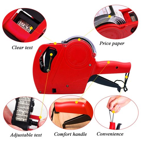 MX-5500 8 Digits Price tag Gun with 5000 Sticker Labels and 3 Ink Refill, Label Maker Pricing Gun Kit Numerical Tag Gun for Office, Retail Shop, Grocery Store, Organization Marking (Yellow)