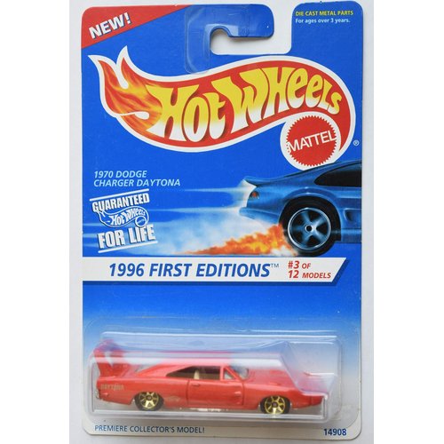 Hot Wheels 1996 First Editions #3 of 12 Models, red 1970 Dodge Charger Daytona 7 Spoke Wheels