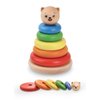 Bimi Boo Wooden Rainbow Stacking Rings for Toddlers - Ring Stacker Baby Toy with Roly-Poly Base - Montessori Early Counting Toy, Size Recognition Learning Activity - Ideal Baby Gift (5 Rings)