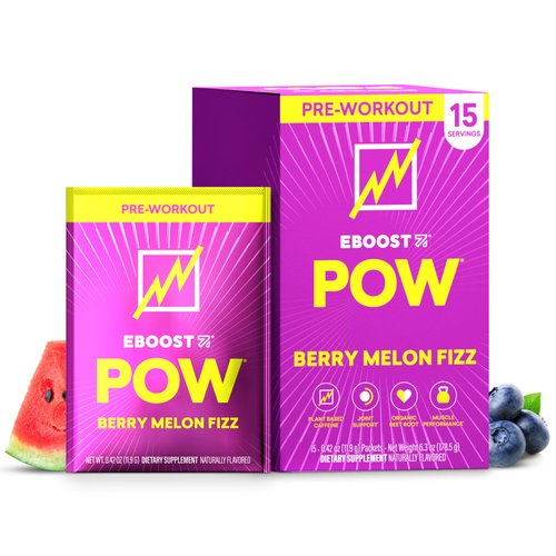 EBOOST POW Natural Pre Workout Powder –15 Packets - Berry Melon Fizz - A Pre Workout Supplement for Performance, Joint Mobility Support, Energy, Focus - Men & Women - Non-GMO, Gluten-Free, No Creatine