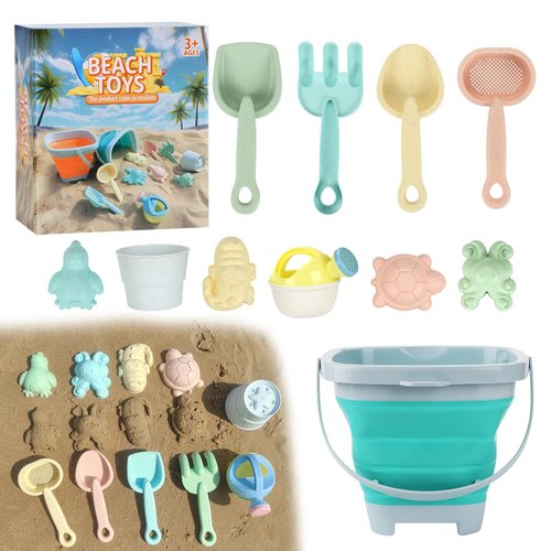 Dacono Collapsible Beach Toys - Sand Bucket & Shovels Set with Mesh Bag, Travel-Friendly Sandbox Toys Sand Castle Toys for Beach Perfect for Building Sandcastles, Beach Fun