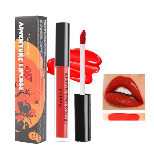 Red Matte Liquid Lipstick Long-Lasting High Pigmented Waterproof Colored Lip Gloss Smudge Proof Non-Stick Cup Lip Stain,Super Stay,Vivid Colors,Gothic Halloween Body Face Paint Stick Makeup(03# RED)