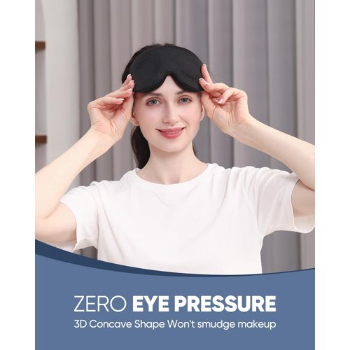 MZOO Sleep Mask for Side Sleeper Women Men, Updated Design 100% Light Blocking Eye Mask, 3D Contoured Blindfold for Sleeping, Breathable & Soft Eye Shade for Travel Meditation Nap, Black