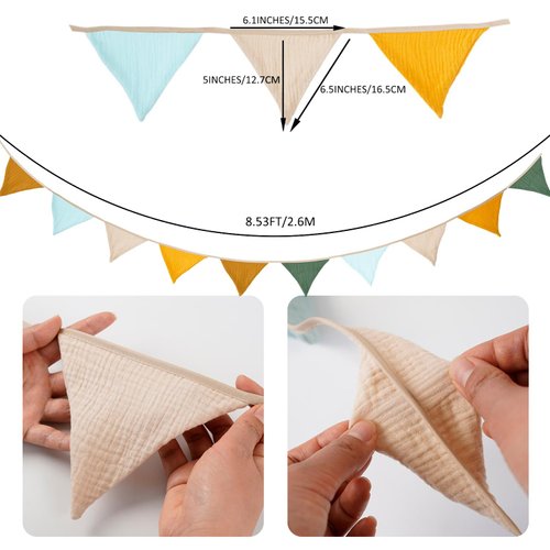 Uorbmaio Bunting Banner Triangle Flags Fabric, Garland Bunting Flag Banners for Woodland Party Banner Baby Shower Party Supplies Classroom Nursery Playroom Decor(Brown Yellow)