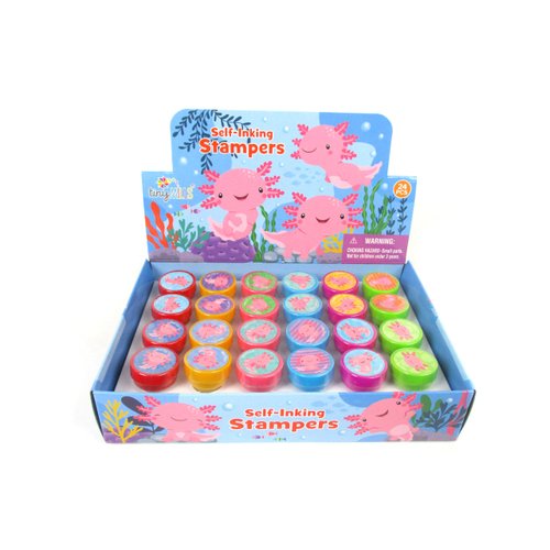 TINYMILLS 24 Pcs Axolotl Stampers for Kids Birthday Party Favors Bag Stuffers Pinata Fillers Classroom Rewards Carnival Prizes Gifts