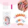 Foccna French Tip Press on Nails Almond Acrylic Fake Nails Medium Long Summer Nails Luxury Clear Colorful False Nail Tips- 24pcs