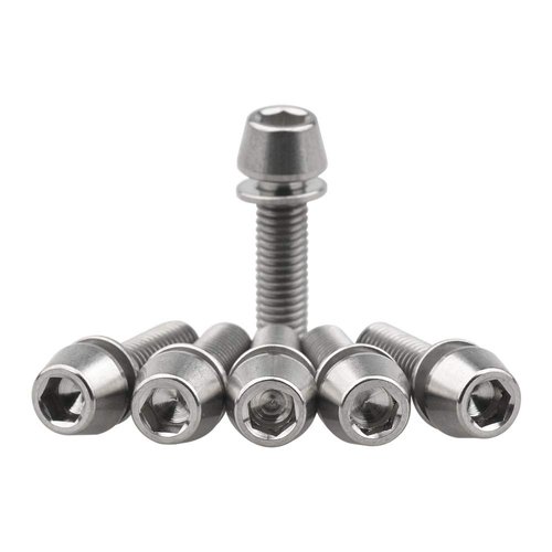 Wanyifa Titanium M5x20mm with Washer Allen Hex Tapered Bolts Screw for Bicycle Stem Pack of 6 (Normal Titanium)