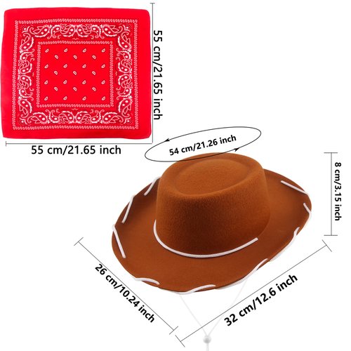 SGBETTER 4 Pack Kids Cowboy Hat with 4 pieces Bandana Set Felt Cowboy Hat for Boys Grils Western Theme Birthday Party Costume Dress up (Brown)