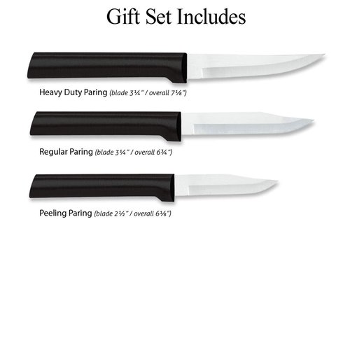 Rada Cutlery Paring Knife Set 3 Knives Blades Stainless Steel Resin Made in The USA, 2-1/2”, 3-1/4”, Black Handle