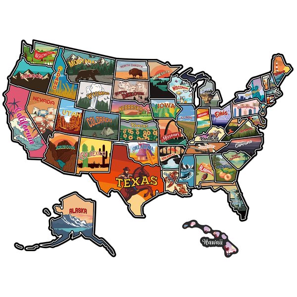 AsodSway RV State Travel USA Map Sticker, United States Vinyl Map RV Decals Travel Camper Trailer Map of America Waterproof Decals for Window Door Wall, United States Map Decal Trip Camper Accessories