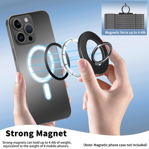 TACOMEGE Magnetic Phone Grip Holder for MagSafe case, Phone Ring Stand for iPhone 15 14 Plus 13, 12, Pro Max, Pro, Mini (Black) (MG-BK)