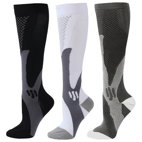 ZFiSt Plus Size Compression Socks Wide Calf for Women Men,3 Pair Medical Sport Compression Stocking Nurse Socks for Edema Travel(Black+Grey+white,4XL)