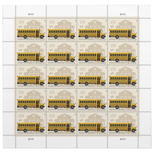 School Bus Additional Ounce USPS Postage Stamps 1 Sheet of 20 Students Children Teachers Celebration Party Announcement (20 Stamps)