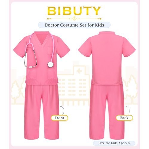 BIBUTY Doctor Costume for Kids Scrubs for Girls Boys, Pretend Play & Dress Up Clothes for Kids, Halloween Costumes for Girls Doctor Kit for Kids with Accessories, Toy Gift for 5-8 Toddler Little Kids