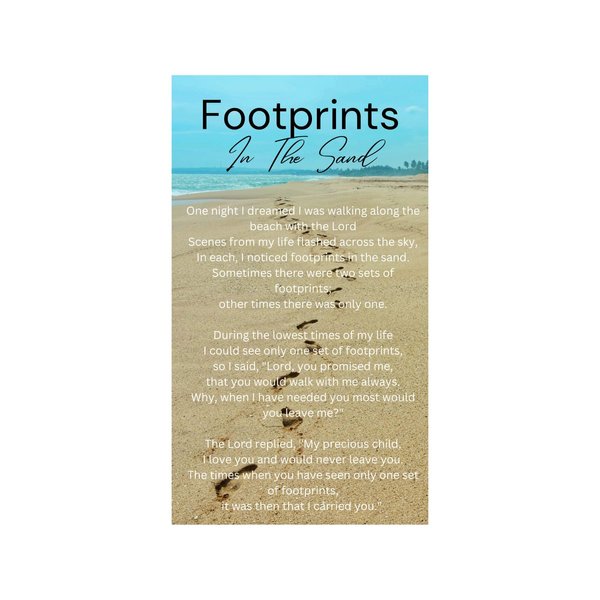 100 Bulk Count of Footprints In The Sand Poem Gifts - Pocket Prayer Card - Christian Bookmarks - Wallet Cards - Church Giveaways Events - Prayer Groups - Bible study Sessions - Religious Retreats