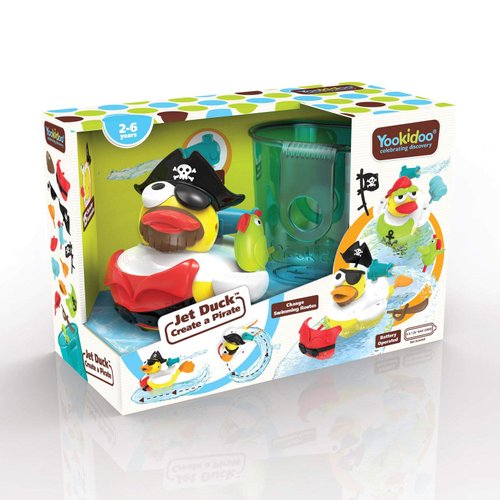 Yookidoo Jet Duck Pirate Bath Toy with Powered Water Cannon Shooter - Sensory Development & Bath Time Fun for Kids - Ages 2+
