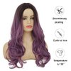 Kaneles Ombre Purple Long Wavy Wig with Dark Roots Ombre Purple Curly Hair Middle Part Synthetic Cosplay Halloween Costume Wig (Black and Purple)