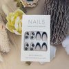 24 Pcs French Tip Fake Nails Black Flower Press on Nails, Round Head Almond Shaped Press on Nails Full Cover False Nails with Designs Black Nail Tips Acrylic Nails for Women DIY Manicure Decorations