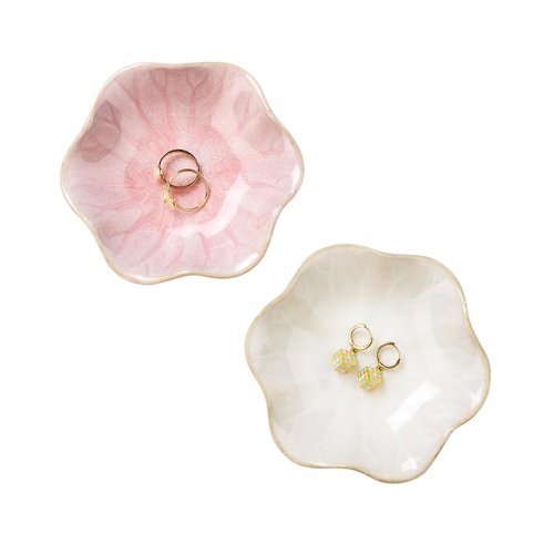 JAMEND CLXP 2PCS Lotus Leaf Shape Ring Holder Dish, Small Key Bowl, Ceramic Trinket Tray Jewelry Dish Organizing Necklace Earrings for Mom Friend Sister, All Jewelries Are NOT Included. White +Pink.…