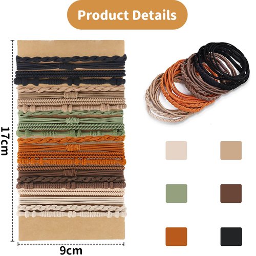 24PCS Boho Hair Ties,Cute Boho Hair Tie Bracelets for Women Girl Elastic Bracelets Hair Ties Hair Bands for Ponytails Prevents Hair Breakage for Thick Thin Long Curly Hair Accessories Ponytail Holders