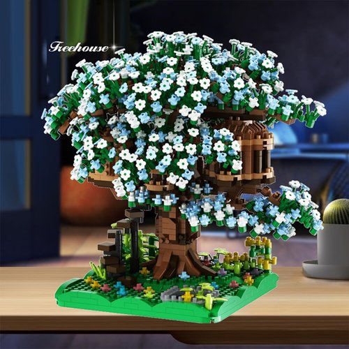 BDYDT Blue Cherry Blossom Bonsai Tree Building Blocks Set,（1443 Pieces） Flower Treehouse Model Mini Building Block Toys,Tree House Model Toys Gifts for Kid and Adult