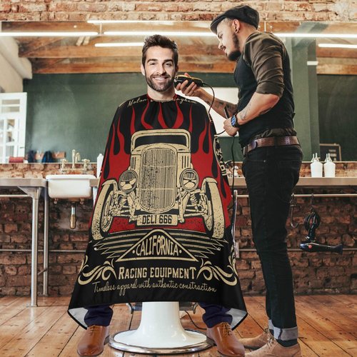 visesunny Barber Cape Vintage Car Polyester Hair Cutting Salon Cape Apron Anti-Static Haircut Shaving Cloth Beard Shaving Bib Hairdressing Cape