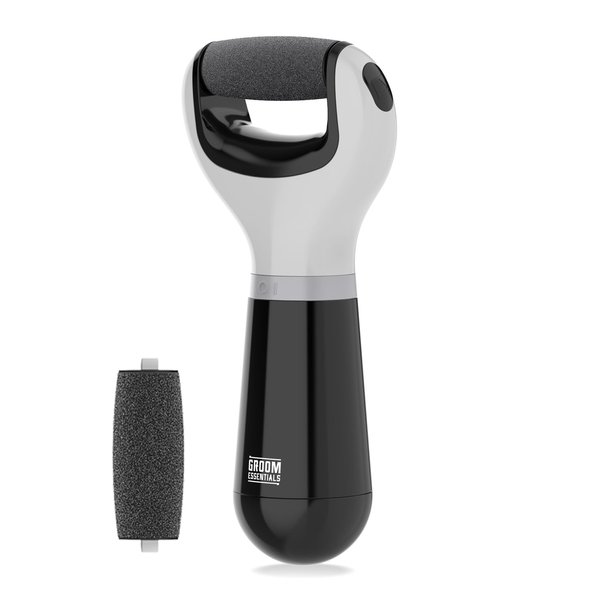Chargeworx Groom Essentials Electric Foot Callus Remover for Feet, Foot File, Pedicure Tools for Feet, 2 Spinning Pumice Heads for Cracked Skin, Pumice Stone for Feet, Battery Operated