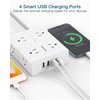 Extension Cord 6 Ft, Surge Protector Power Strip - 8 Widely Outlets 4 USB Ports 10 Ft Long Cord, Flat Plug, Wall Mount, 3-Side Outlet Extender Overload Protect for Home Office Dorm