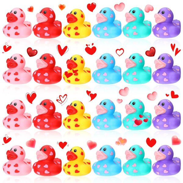 Hungdao 24 Pcs Valentine Heart Rubber Duck Bulk 2.36 Inch Assorted Small Squeaky Duck Toy Pool Float Bath Decor Gift for Boys Girls Valentine's Day Love Themed Wedding Holiday Prizes Party Favors