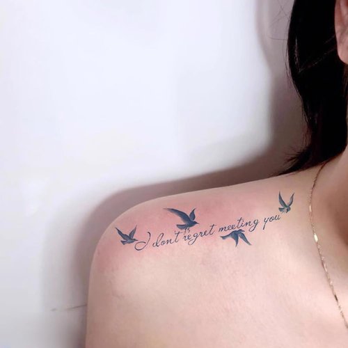 Oottati 2 Sheets Tiny Fake Semi Permanent Waterproof Temporary Tattoos Stickers 100% Plant-Based Ink Realistic English Inspirational Quotes Words I don’t regret meeting you Birds