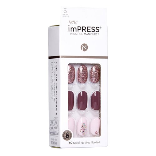 KISS imPRESS No Glue Mani Press On Nails, Design, 'Reset', Multicolor, Short Size, Oval Shape, Includes 30 Nails, Prep Pad, Instructions Sheet, 1 Manicure Stick, 1 Mini File