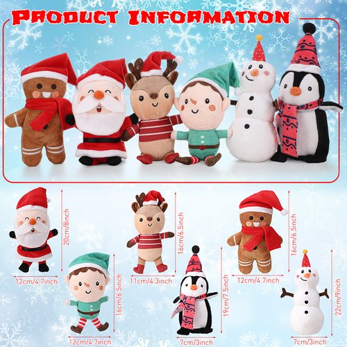 HyDren 6 Pcs Christmas Plush Set Christmas Tree Ornaments Set Mini Christmas Ornaments Snowman Elk Gingerbread Man Elf Santa Stuffed Animals for Christmas Party Gift Favors