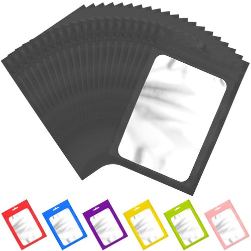 100 Pack Smell Proof Bags, Resealable Packaging Bags Mylar Bags, Heat Seal Bags with Clear Window, Sealed Bags Foil Pouch Smell Proof Ziplock Bags for Food Storage (Black, 4.13 x 5.91 Inches)
