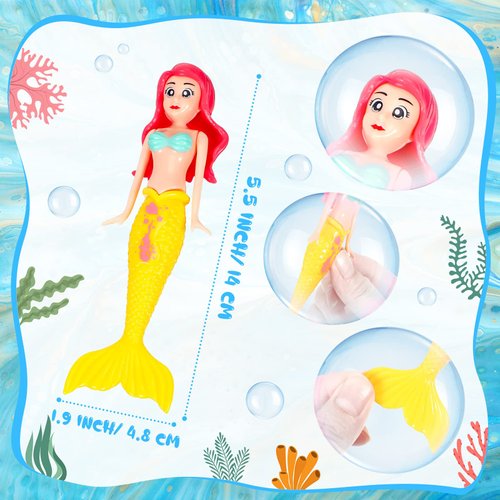 Cindeer 9 Pcs Mermaid Dolls Dive Mermaids Dive Toys Mermaid Bath Toys Mermaid Pool Toys for Girls Boys Bathtub Swimming Summer Beach Water Toys Birthday Party Gifts Supplies, 3 Colors